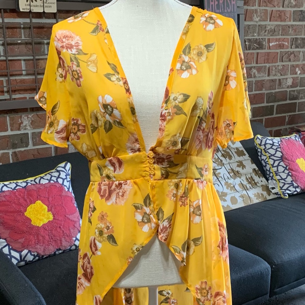 Yellow Floral Print Coverall